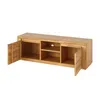 A wooden TV stand with its doors open, showing the interior compartments. Produktbild-Vorschau