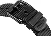 A close-up shot of a black metal watch strap and buckle. Produktbild-Vorschau