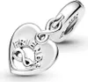 A silver heart-shaped charm with an infinity symbol and the word "FRIENDS" engraved on it. Podgląd zdjęcia produktu