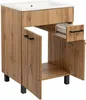 A bathroom vanity with a sink and an open drawer and cabinet doors, set against a white background. Náhled obrázku produktu