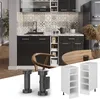 A collage showing kitchen cabinets, kitchen legs, and small white storage units. Produktbild-Vorschau
