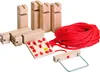 A collection of wooden toy building blocks and a red rope, arranged on a white background. Anteprima dell’immagine prodotto