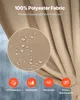 A close-up of khaki-colored fabric with water droplets, showing its waterproof quality, with icons and text highlighting its features. Produktbild-Vorschau
