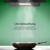 A kitchen range hood with LED lighting illuminating a frying pan on a stovetop, with steam rising. Produktbild-Vorschau