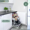A kitchen cabinet with a pull-out drawer system filled with kitchenware and pantry items. Produktbild-Vorschau