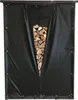 A black tarp cover with a zippered opening revealing stacked firewood. Produktbild-Vorschau
