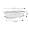 A white oval bonsai pot with a saucer, showing dimensions. Produktbild-Vorschau