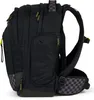 Side view of a black backpack with gray checkered accents and yellow zipper pulls. Podgląd zdjęcia produktu