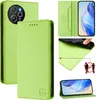 Collage of images showing a green flip wallet phone case for a Blackview Shark 8/Oscal Tiger 12, including close-ups of the case's features and a phone inside. Produktbild-Vorschau