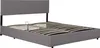 A gray upholstered bed frame with a slatted base, shown from a side angle against a white background. Náhled obrázku produktu