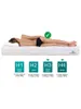 A person lying on a mattress, with diagrams indicating firmness levels. Produktbild-Vorschau