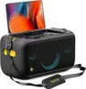 A black portable speaker with a screen displaying colorful abstract art, a strap attached, and blue light accents on the speaker grill. Anteprima dell’immagine prodotto