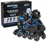 A pair of black and blue inline skates is shown next to its packaging. Voir les images du produit