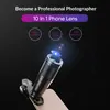 A close-up of a phone lens kit attached to a smartphone, with marketing text and feature icons above. Náhľad obrázku produktu