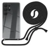 A smartphone with a clear case and a black lanyard is displayed against a white background. Produktbild-Vorschau