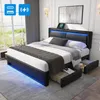 A bedroom scene featuring a bed with storage drawers and LED lighting. Podgląd zdjęcia produktu