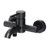A black bathroom faucet mounted on a white background. Produktbild-Vorschau