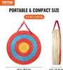 A VEVOR archery target is shown from the front and side, with dimensions and weight indicated. Produktbild-Vorschau