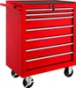 A red tool chest with multiple drawers and silver handles, on wheels. Voir les images du produit