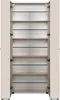 An open beige cabinet with multiple glass shelves. Produktbild-Vorschau