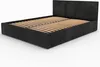 A black upholstered bed frame with a slatted mattress base, shown from a side angle on a white background. Produktbild-Vorschau