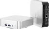 Two silver mini PCs are shown against a white background. One is in the foreground, angled slightly, and the other is behind it and to the right, standing upright. Produktbild-Vorschau