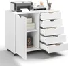 A white rolling storage cabinet with drawers and a door, shown from a slightly angled front view. Anteprima dell’immagine prodotto
