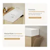 Collage of images showing a ceramic sink and a cabinet, with descriptive text about product features. Náhled obrázku produktu