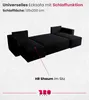 A black sectional sofa with a sleeping function is shown from a slightly elevated angle. Produktbild-Vorschau