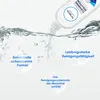 A bottle of cleaning solution is being poured into water, with text bubbles highlighting product features. Produktbild-Vorschau
