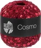A ball of red yarn with sequins, with a black label around it. Produktbild-Vorschau