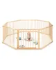 A baby is playing inside a wooden playpen. Voir les images du produit