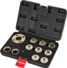 A set of brass router template bushings in a black plastic case. Produktbild-Vorschau