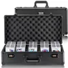 A black VEVOR storage case for trading cards is shown open, revealing its foam-lined interior and five clear plastic cases filled with cards. The case has a combination lock and a handle. Anteprima dell’immagine prodotto