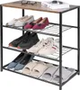 A multi-tiered shoe rack filled with various types of shoes and slippers. Produktbild-Vorschau