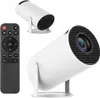 A white projector and its remote control are displayed against a white background. Produktbild-Vorschau