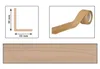 A collage of images showing a profile of a corner molding, a roll of tape, and a sample of wood grain. Produktbild-Vorschau