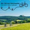 Two people riding e-bikes on a path with a castle in the background. Produktbild-Vorschau