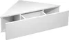 A white corner shelf unit with an open drawer. Produktbild-Vorschau