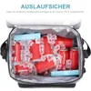 Inside view of an open cooler bag filled with red cans, ice cubes, and blue ice packs. Produktbild-Vorschau