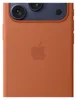 A close-up view of the back of an orange iPhone case with the Apple logo and camera module visible. Náhľad obrázku produktu