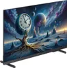 A futuristic landscape with planets and a melting clock on a tree, displayed on a TV screen. Produktbild-Vorschau