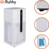 A white air purifier is shown on a white background, with close-up shots of its features on the right side. Náhled obrázku produktu