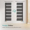 Two identical radiators are shown mounted on a wall, illustrating flexible installation options. A circular arrow graphic indicates a 180-degree rotation capability. Text below the radiators explains "Flexible Installation" and provides a warning about val Produktbild-Vorschau