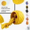 A yellow 3D printed dragon figure emerging from its egg-shaped container, with a collage of other colored dragon figures on the right side. Voir les images du produit