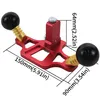 A red aluminum alloy woodworking grooving plane with black handles and gold accents, shown with dimensions indicated by measurement lines and text. Produktbild-Vorschau