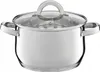 A stainless steel pot with a glass lid and handles. Voir les images du produit