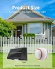 A house with a fence and lawn, with a solar light and baseball shown for size comparison. Produktbild-Vorschau