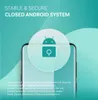 A graphic promoting a closed Android system for a car adapter, highlighting its stability and security features. Produktbild-Vorschau