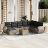 9-tlg. Garten-Sofagarnitur mit Kissen Grau Poly Rattan Produktbild-Vorschau 1